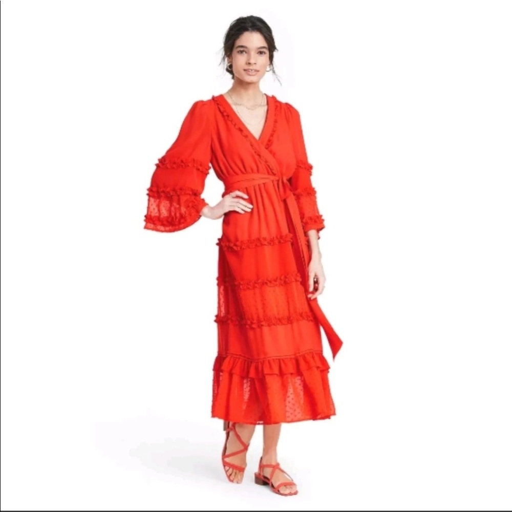 Alexis For Target Angel Sleeve Tiered Ruffle Midi Dress